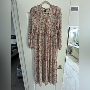 Wild Fable Cream Tan V-Neck Bishop Sleeve Sundress